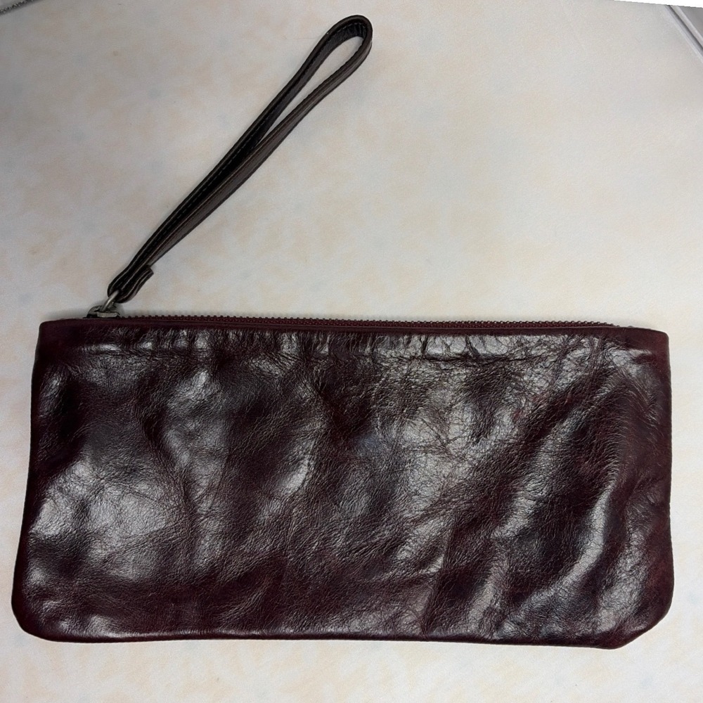 Rough & Tumble Custom Leather Wristlet Clutch Burgundy Floral Lined Maine Made